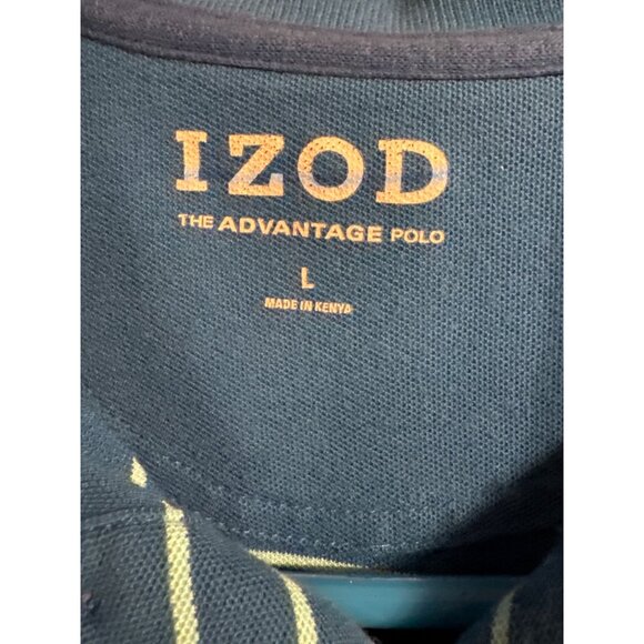 Izod Mens Advantage Polo Shirt Blue Striped Collared Short Sleeve Size L - Picture 5 of 5